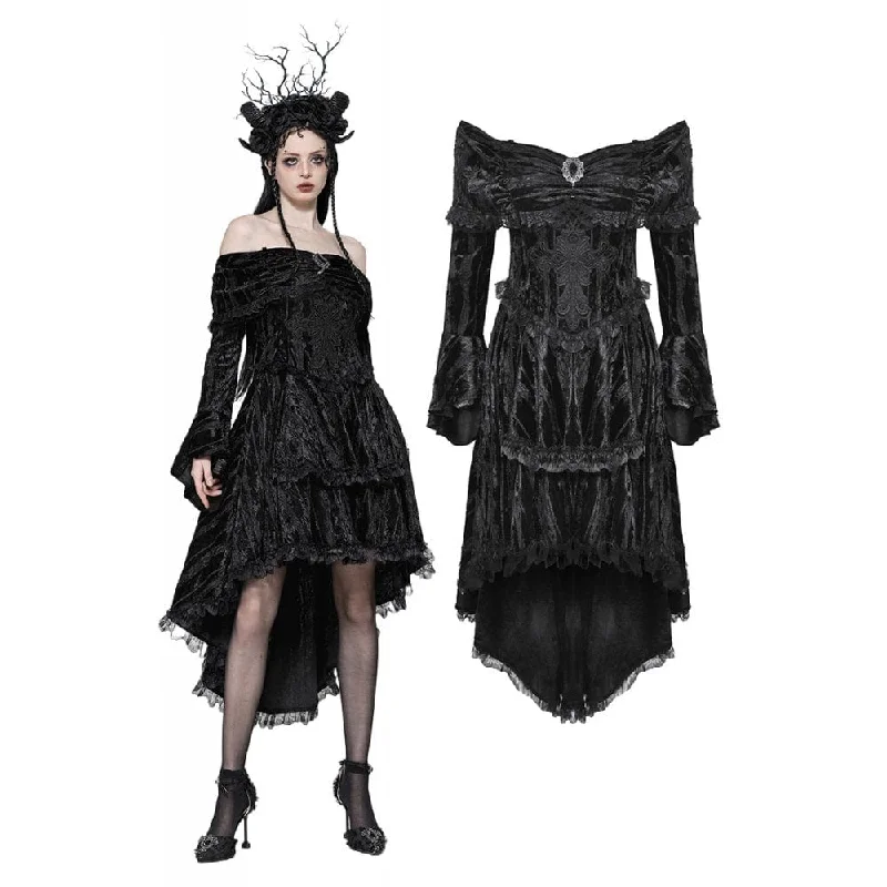 Women's Gothic Off-the-Shoulder High/Low Velvet Prom Dress