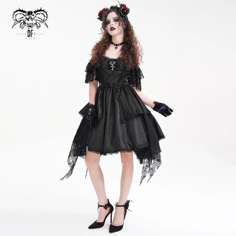 Women's Gothic Lace-up Halter Lace Irregular Hem Dress