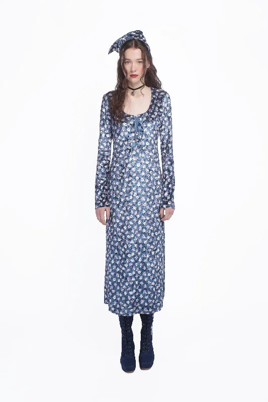 Posie Stretch Velvet Long Dress With Slit