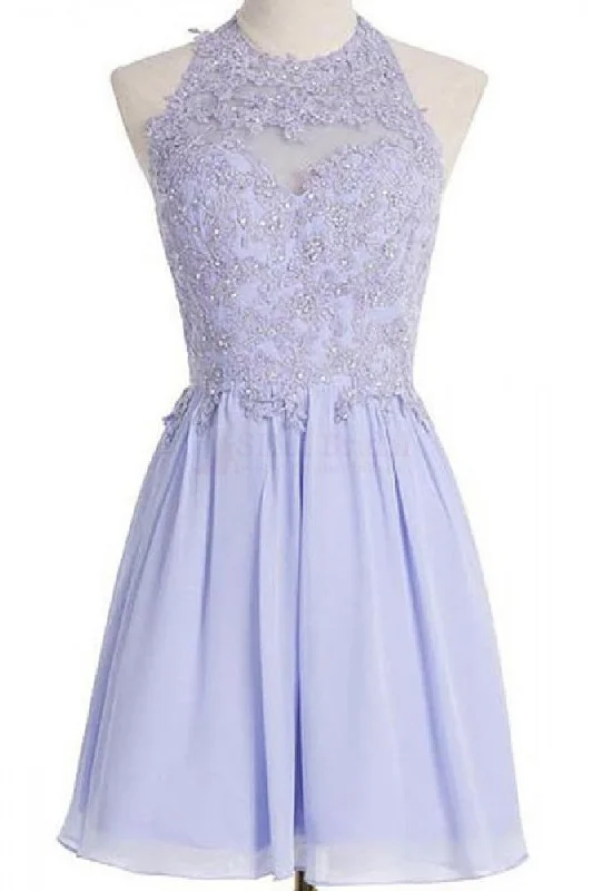 Charming Chiffon A Line Short Homecoming Dresses,Sexy Prom Dresses With Appliques OK458