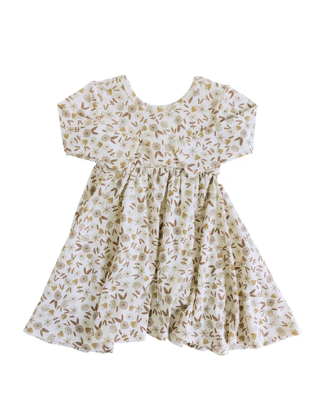 long sleeve swing dress - neutral ditsy floral