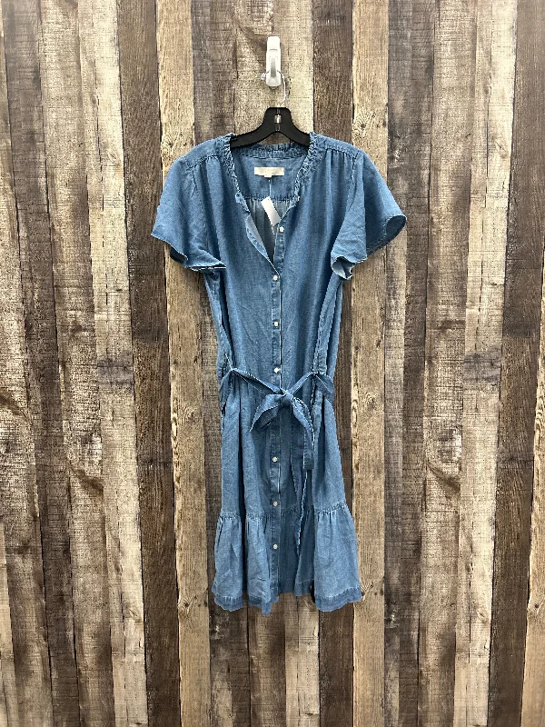 Dress Casual Midi By Loft In Blue Denim, Size: L