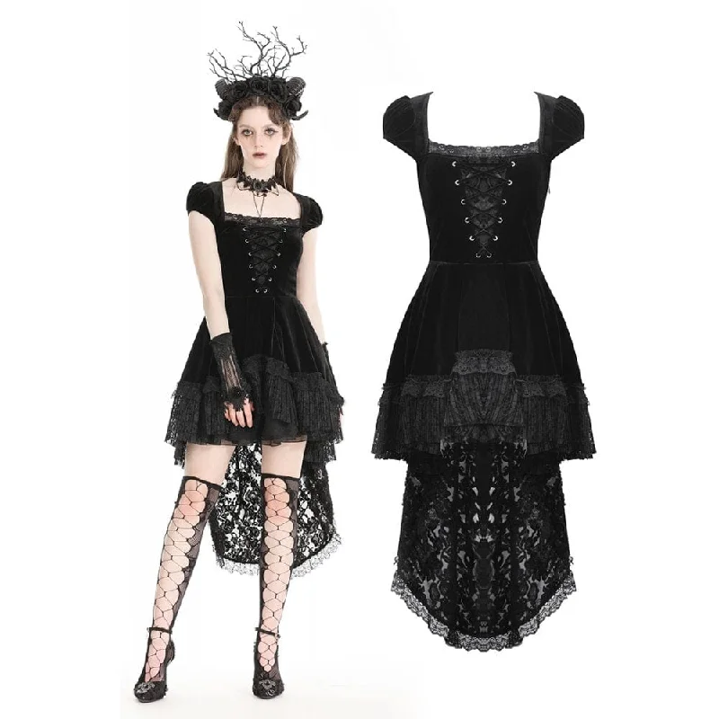 Women's Gothic High/Low Lace Splice Velvet Formal Dress