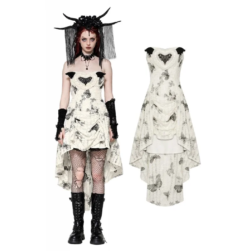 Women's Punk Butterfly Embroidered High/Low Honeymoon Dress