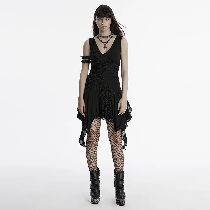 Women's Gothic Plunging Irregular Ripped Honeymoon Dress Black