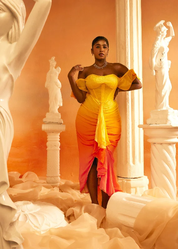 Greta Sunset Ombre Chiffon Corset Dress
