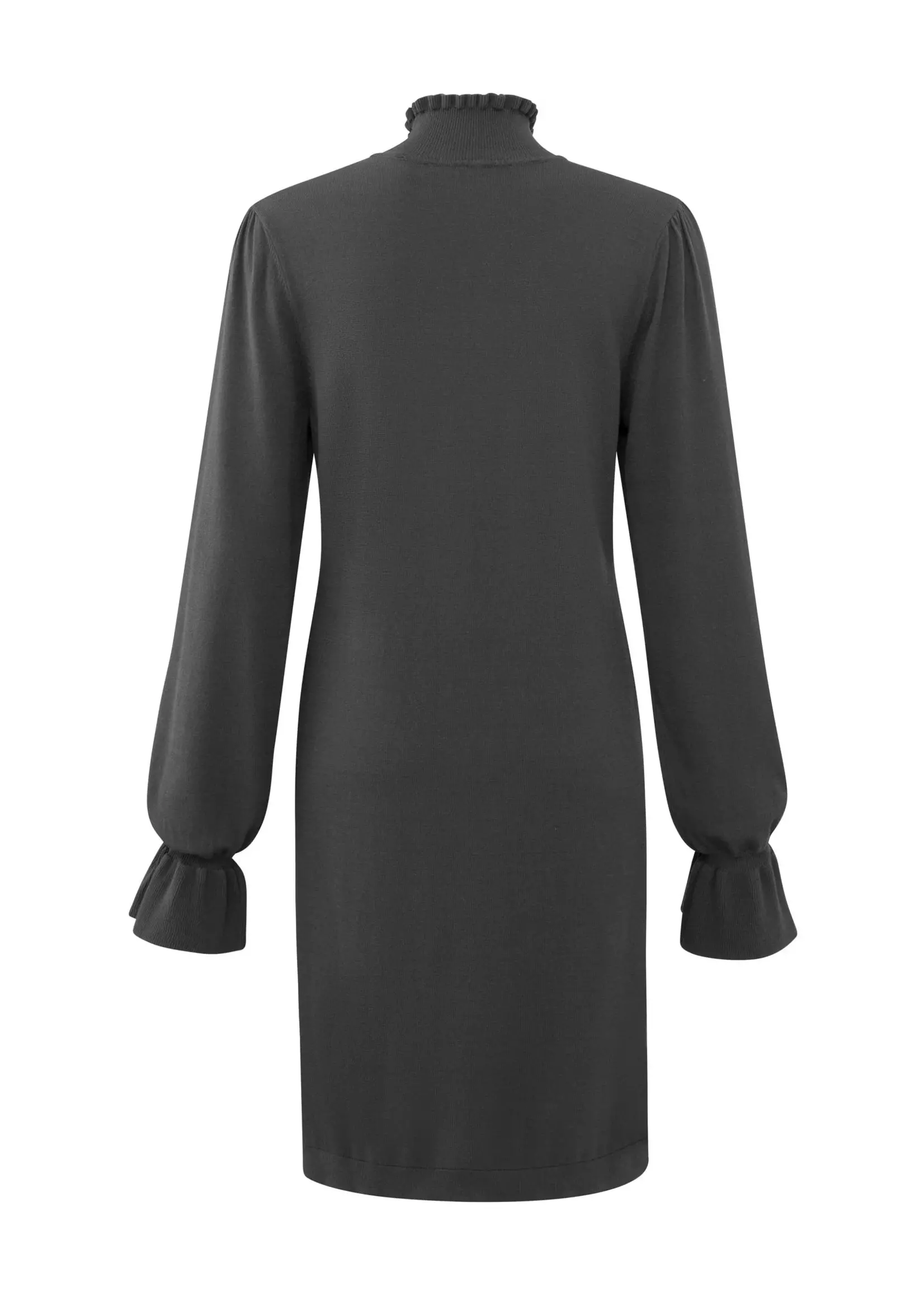 Phantom ruffle neckline w puff slv dress