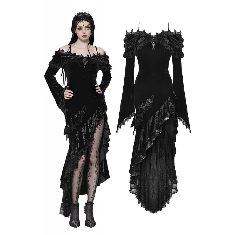 Women's Gothic Off-the-Shoulder Ruffled Fishtailed Gown Dress