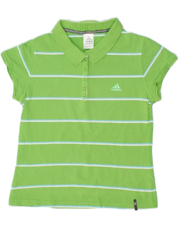 ADIDAS Womens Polo Shirt UK 16 Large Green Striped Cotton Comfortable Flowing Short Sleeve ADIDAS Womens Polo Shirt UK 16 Large Green Striped Cotton Comfortable Flowing Short Sleeve