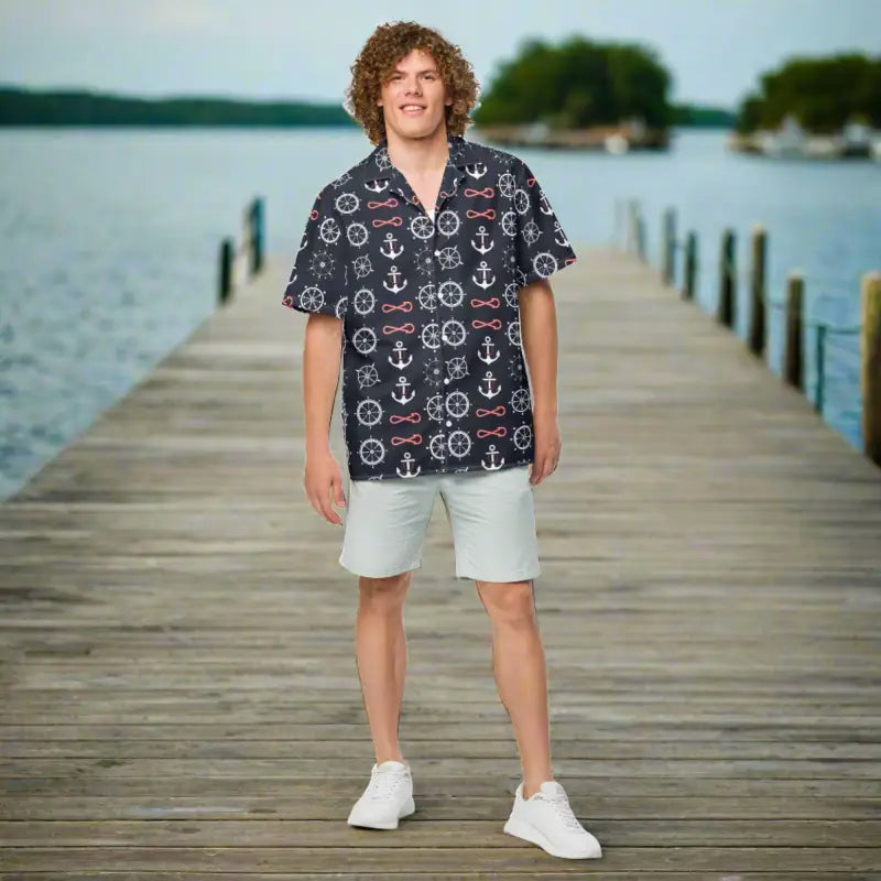 Set Sail in Style: Moisture-wicking Nautical Button Shirt Casual Oversized Short Shirt