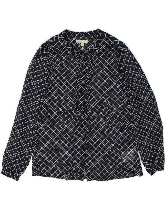 BANANA REPUBLIC Womens Shirt Blouse UK 10 Small Navy Blue Check Polyester Classic V-Neck Short Shirt BANANA REPUBLIC Womens Shirt Blouse UK 10 Small Navy Blue Check Polyester Classic V-Neck Short Shirt
