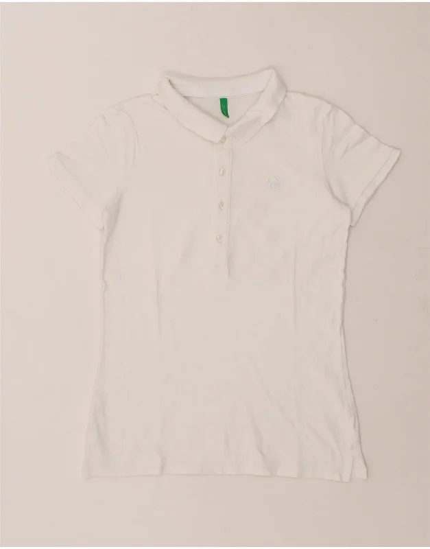 BENETTON Womens Polo Shirt UK 10 Small White Relaxed Cotton Short Blouse