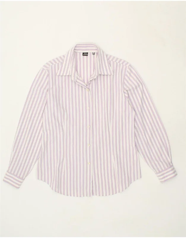BEST COMPANY Womens Shirt IT 48 XL Purple Striped Cotton Comfortable Peplum Short Shirt BEST COMPANY Womens Shirt IT 48 XL Purple Striped Cotton Comfortable Peplum Short Shirt