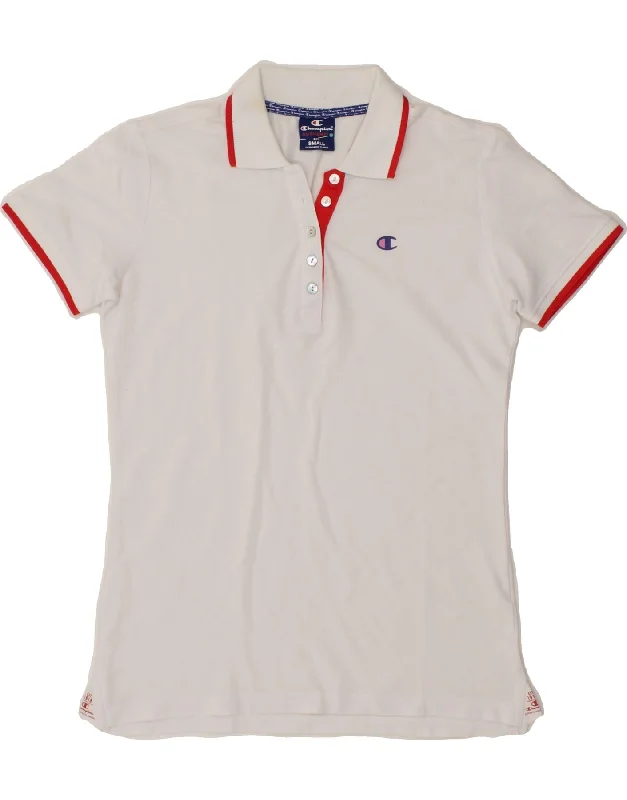 CHAMPION Womens Polo Shirt UK 10 Small White Cotton Comfortable Flowing Short Sleeve CHAMPION Womens Polo Shirt UK 10 Small White Cotton Comfortable Flowing Short Sleeve