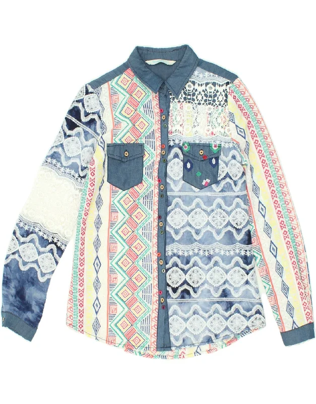 DESIGUAL Womens Shirt UK 12 Medium Multicoloured Patchwork Viscose Elegant Longline Short Shirt DESIGUAL Womens Shirt UK 12 Medium Multicoloured Patchwork Viscose Elegant Longline Short Shirt