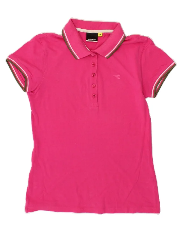 DIADORA Womens Polo Shirt UK 12 Medium Pink Cotton Modern Casual Short Sleeve