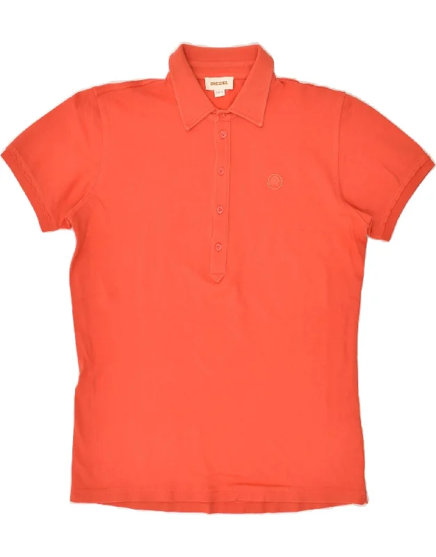 DIESEL Womens Polo Shirt UK 14 Large Orange Cotton Classic Basic Short Shirt