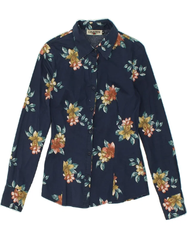 EL CHARRO Womens Shirt UK 12 Medium Navy Blue Floral Cotton Trendy Short Sleeve Tunic EL CHARRO Womens Shirt UK 12 Medium Navy Blue Floral Cotton Trendy Short Sleeve Tunic