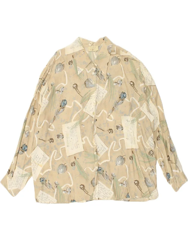 ELENA MIRO Womens Shirt Blouse IT 47 Large Beige Floral Viscose Classic Short Sleeve Blouse ELENA MIRO Womens Shirt Blouse IT 47 Large Beige Floral Viscose Classic Short Sleeve Blouse