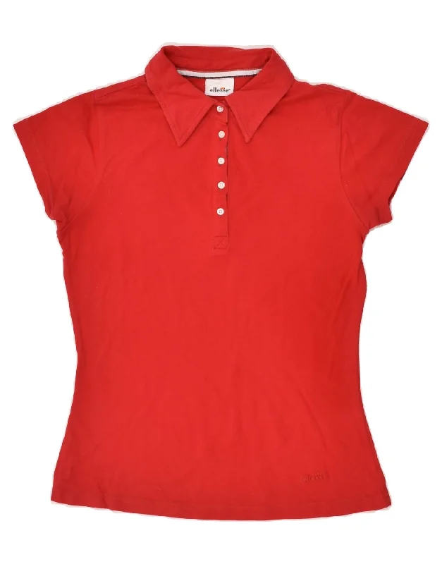 ELLESSE Womens Polo Shirt UK 14 Large Red Cotton Stylish Round Neck Shirt