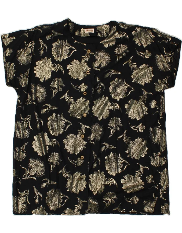 FELICIA Womens Shirt Blouse EU 42 Large Black Floral Viscose Comfortable Flowing Short Sleeve FELICIA Womens Shirt Blouse EU 42 Large Black Floral Viscose Comfortable Flowing Short Sleeve