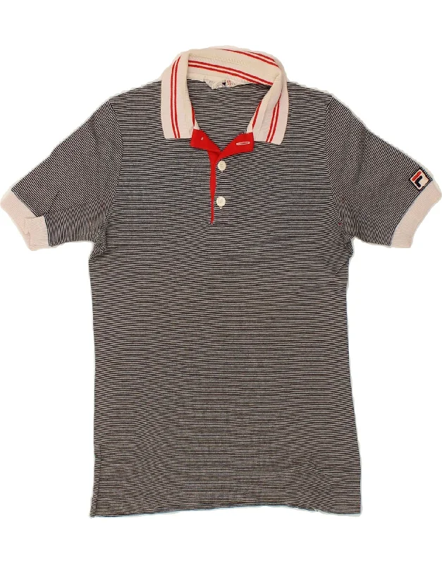 FILA Womens Polo Shirt UK 10 Small Grey Pinstripe Cotton Trendy Button-Front Short Sleeve FILA Womens Polo Shirt UK 10 Small Grey Pinstripe Cotton Trendy Button-Front Short Sleeve
