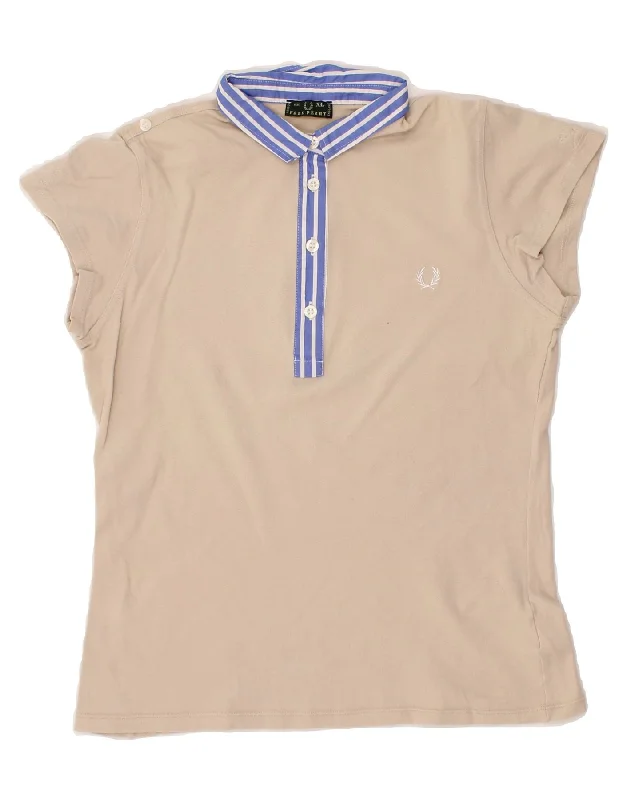 FRED PERRY Womens Polo Shirt UK 18 XL Beige Cotton Relaxed Short Sleeve Tee