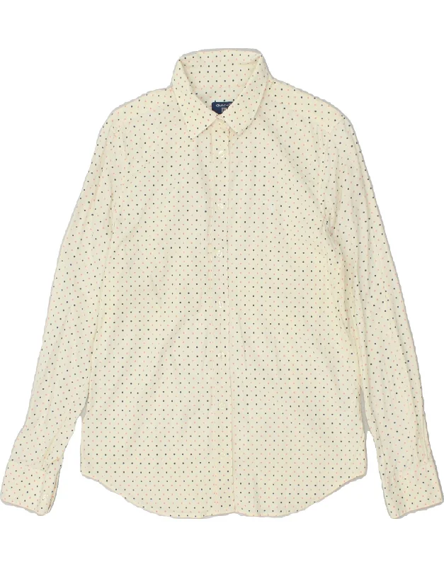 GANT Womens Shirt UK 12 Medium Off White Spotted Cotton Comfortable Ribbed Short Sleeve GANT Womens Shirt UK 12 Medium Off White Spotted Cotton Comfortable Ribbed Short Sleeve