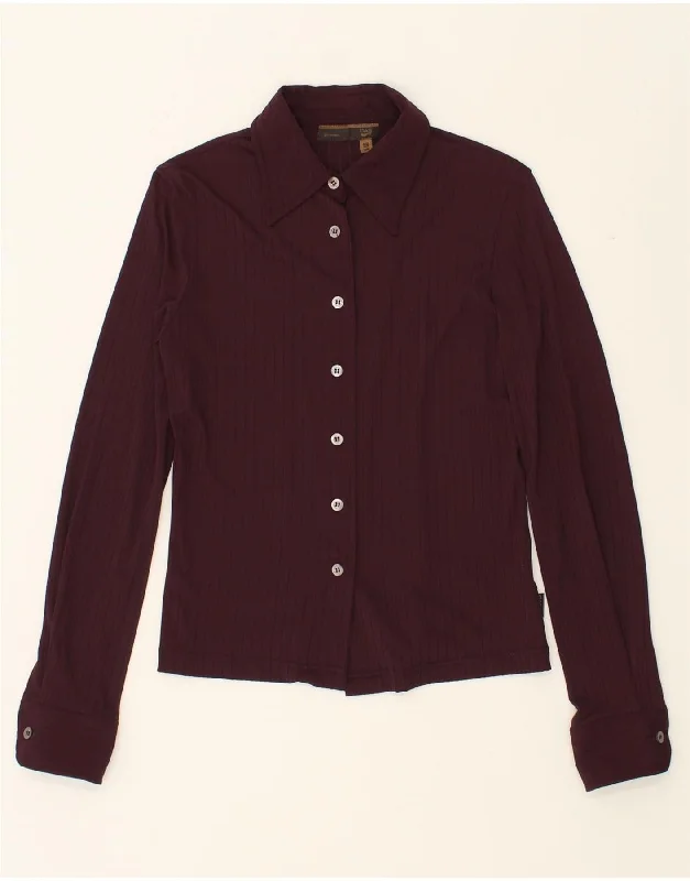 GAS Womens Shirt Blouse UK 10 Small Burgundy Pinstripe Polyamide Elegant Longline Short Shirt GAS Womens Shirt Blouse UK 10 Small Burgundy Pinstripe Polyamide Elegant Longline Short Shirt