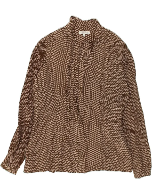 GEOX Womens Shirt UK 18 XL Brown Argyle/Diamond Cotton Fashionable Draped Short Sleeve