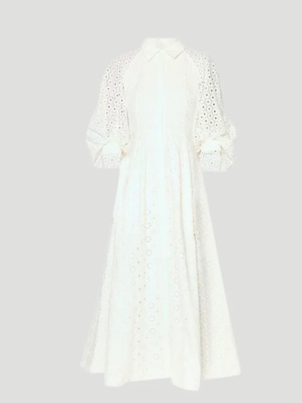 Hedren Broderie Anglaise Midi Dress in White Trendy Fit-and-Flare Midi Dress