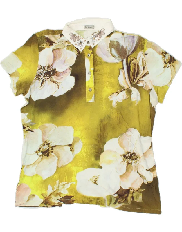 HENRY COTTONS Womens Polo Shirt IT 52 2XL Yellow Floral Comfortable Short Sleeve Tunic HENRY COTTONS Womens Polo Shirt IT 52 2XL Yellow Floral Comfortable Short Sleeve Tunic