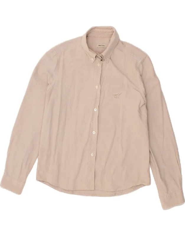 HENRY COTTONS Womens Shirt IT 46 Large Beige Cotton Fashionable Tied Short Sleeve