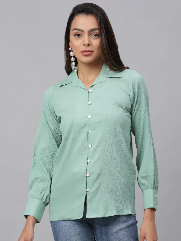 Jainish Women's Green Solid Shirt - Green Relaxed Fit Short Shirt