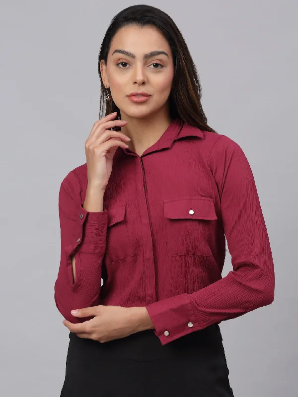 Jainish Women's Maroon Solid Shirt - Maroon Stylish Casual Short Tee