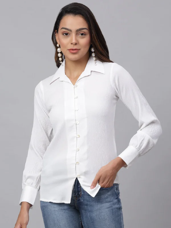 Jainish Women's White Solid Shirt - White Stylish Casual Short Tee