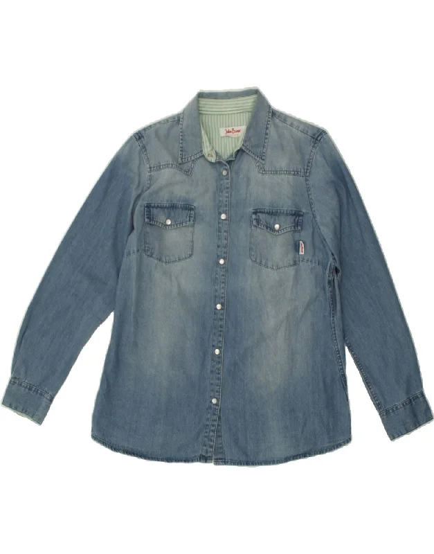 JOHN BANER Womens Denim Shirt UK 16 Large Blue Cotton Elegant Lace-Trimmed Short Shirt JOHN BANER Womens Denim Shirt UK 16 Large Blue Cotton Elegant Lace-Trimmed Short Shirt