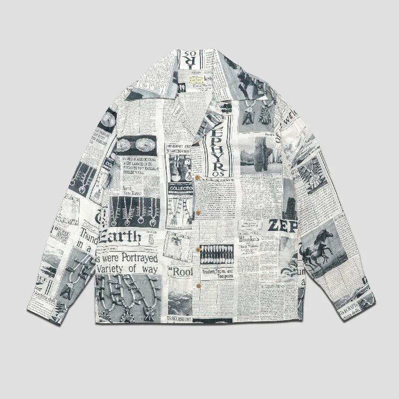 SILK/RAYON PUEBLO NEWSPAPER L/S SHIRTS Stylish Crew Neck Shirt