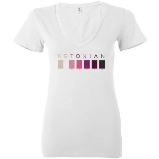 Ketonian Test Strip Colors Keto Tee Shirt, Ladies Deep V-Neck Elegant Draped Short Shirt