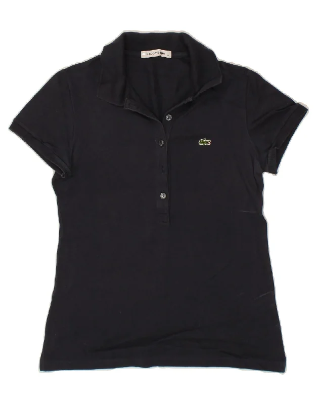 LACOSTE Womens Polo Shirt Size 36 Small Navy Blue Cotton Fashionable Pleated Short Shirt LACOSTE Womens Polo Shirt Size 36 Small Navy Blue Cotton Fashionable Pleated Short Shirt