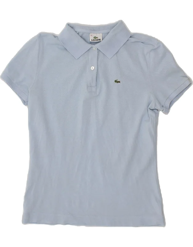 LACOSTE Womens Polo Shirt Size 42 Large Blue Cotton Relaxed Fit Short Sleeve Top