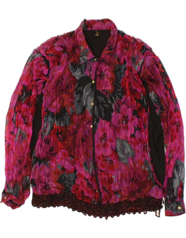 MARIO PUCCI CECCONI Womens Shirt Blouse IT 46 Large Pink Floral Silk Relaxed Fit Short Blouse MARIO PUCCI CECCONI Womens Shirt Blouse IT 46 Large Pink Floral Silk Relaxed Fit Short Blouse