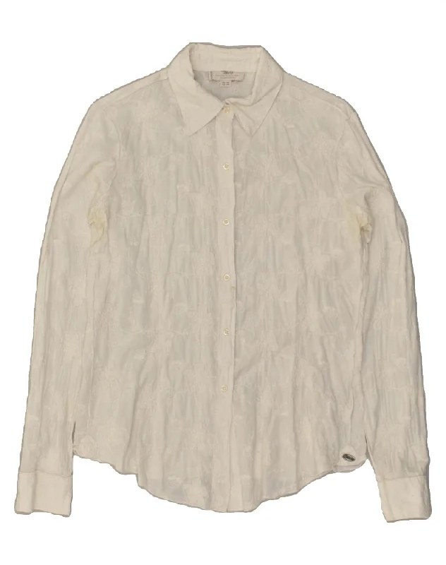 MARLBORO CLASSICS Womens Shirt IT 42 Medium White Floral Elegant High-Low Short Shirt MARLBORO CLASSICS Womens Shirt IT 42 Medium White Floral Elegant High-Low Short Shirt