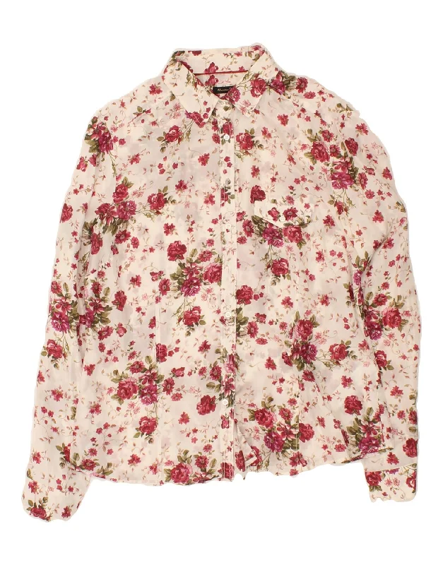 MASSIMO DUTTI Womens Shirt Blouse EU 46 XL White Floral Silk Stylish Round Neck Shirt MASSIMO DUTTI Womens Shirt Blouse EU 46 XL White Floral Silk Stylish Round Neck Shirt
