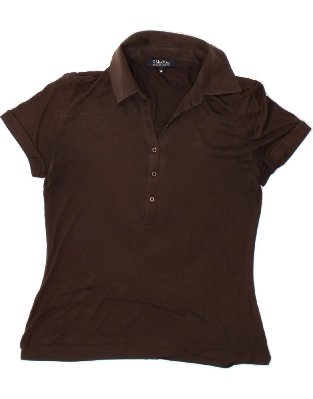 MAX MARA Womens Polo Shirt UK 18 XL Brown Modern Fit Short Sleeve
