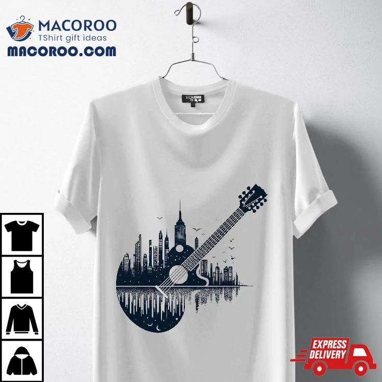 New York City Skyline Guitar For Adults - Unisex Shirt Stylish Short Sleeve Top