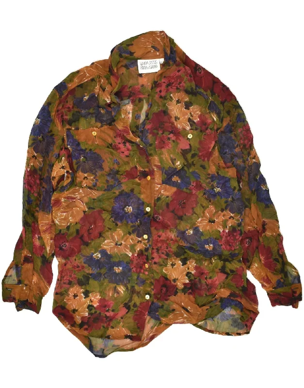 NICOLETTA RUGGIERO Womens Shirt EU 44 XL Brown Floral Viscose Classic Button-Up Short Tee NICOLETTA RUGGIERO Womens Shirt EU 44 XL Brown Floral Viscose Classic Button-Up Short Tee