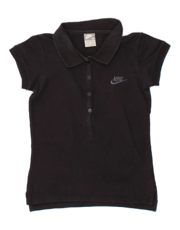 NIKE Womens Polo Shirt UK 10/12 Small Black Fashionable Pleated Short Shirt