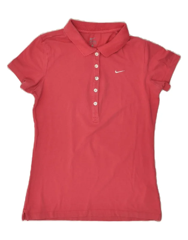 NIKE Womens Polo Shirt UK 12 Medium Pink Cotton Elegant Draped Short Shirt