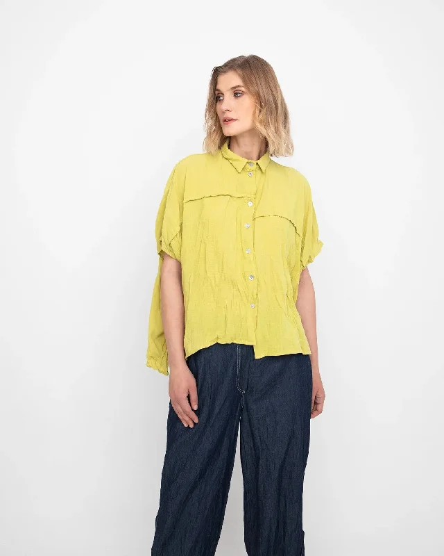 Ozai N Ku Easy Button Down Shirt, Yellow Cozy Striped Short Sleeve
